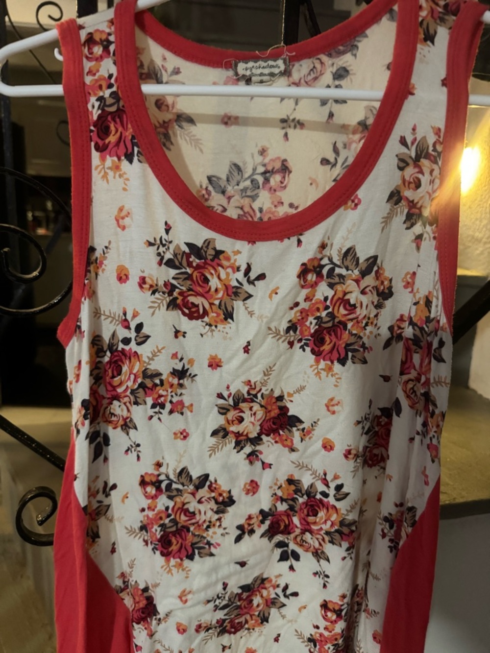 Eyeshadow White Floral Tank with Coral Trim